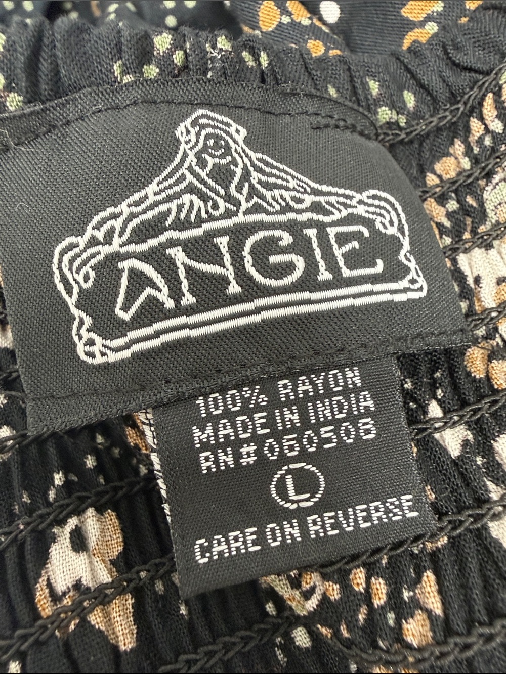 Angie Black Gold Paisley Boho Maxi Dress Rayon Size Large Coastal Cowgirl - Picture 3 of 5